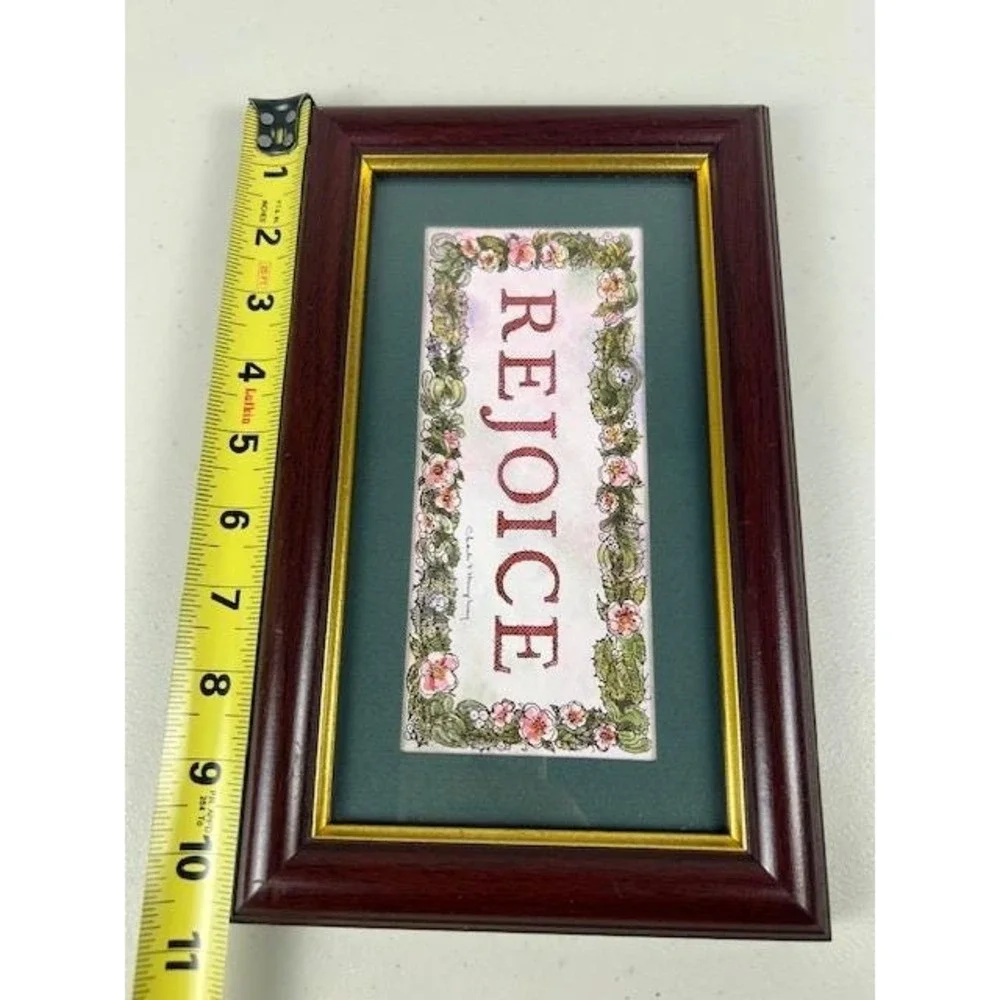 Vintage HOMECO Framed REJOICE Art Floral‎ Holly Berry Vintage Home Decor